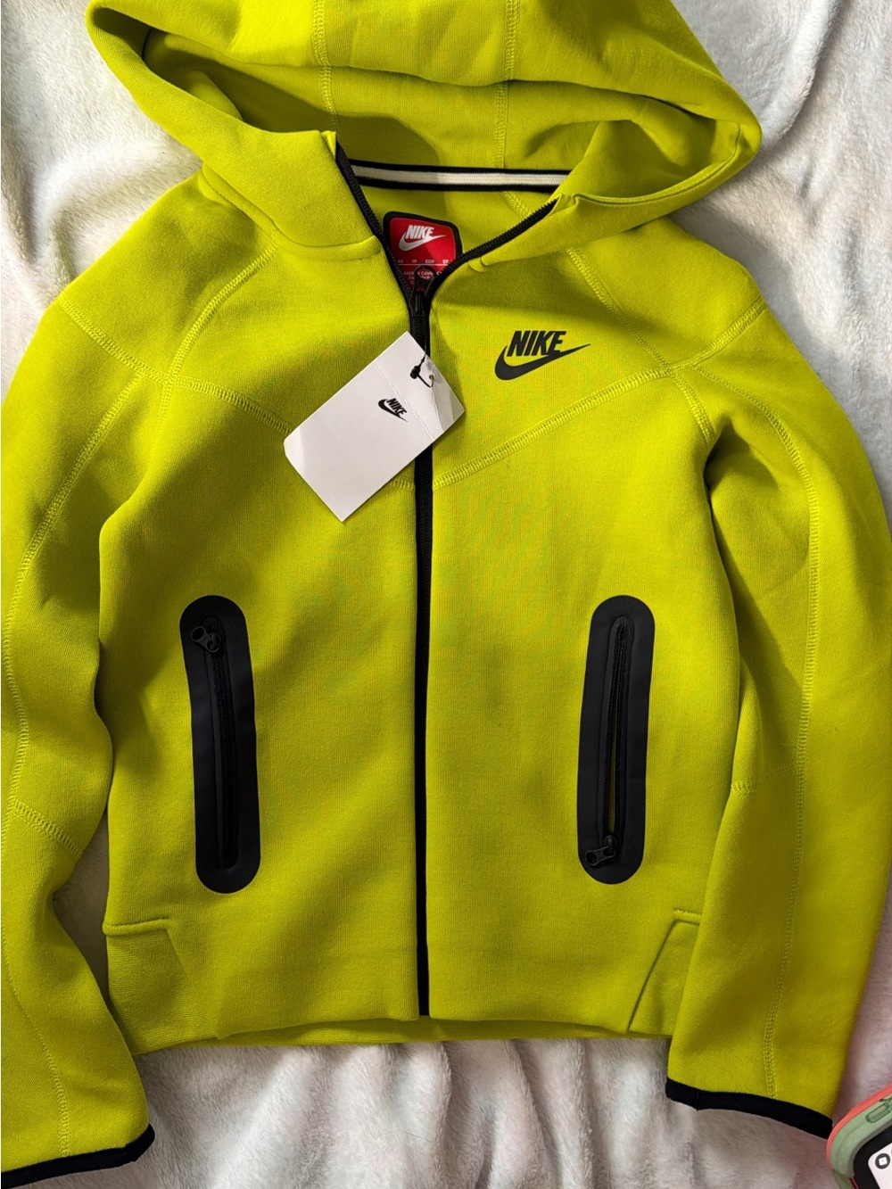 Nike Kids Bright Lime Zip Hoodie with Black Accents